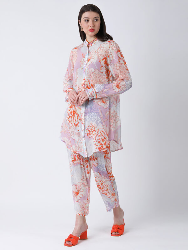 ORANGE FLEUR VISCOSE CREPE PRINTED TUNIC SET