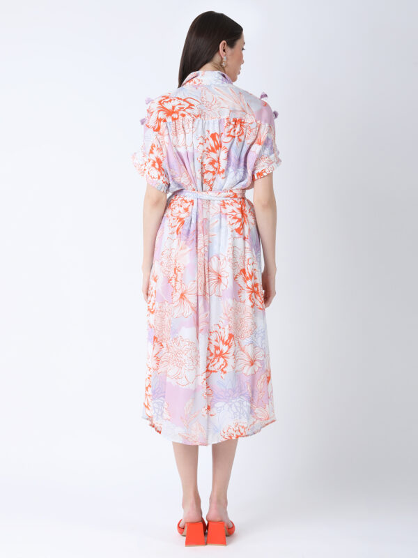 ORANGE FLEUR VISCOSE CREPE PRINTED SHIRT DRESS