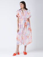 ORANGE FLEUR VISCOSE CREPE PRINTED SHIRT DRESS