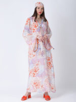 ORANGE FLEUR VISCOSE CREPE PRINTED KAFTAN