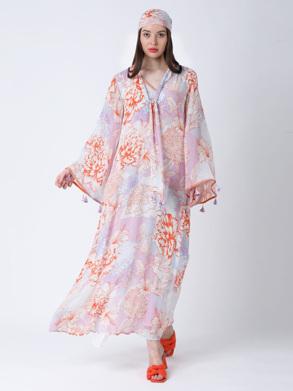 ORANGE FLEUR VISCOSE CREPE PRINTED KAFTAN
