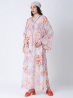 ORANGE FLEUR VISCOSE CREPE PRINTED KAFTAN