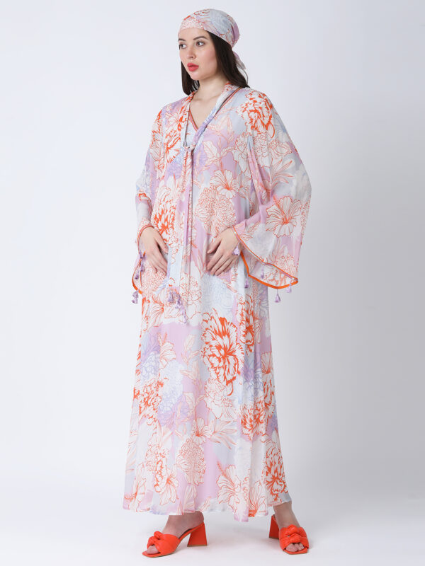 ORANGE FLEUR VISCOSE CREPE PRINTED KAFTAN