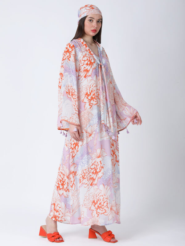 ORANGE FLEUR VISCOSE CREPE PRINTED KAFTAN