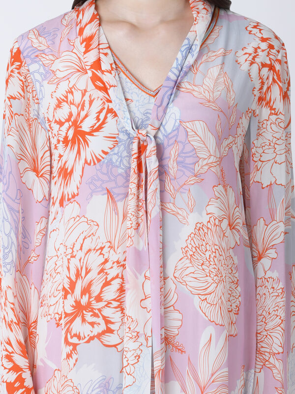 ORANGE FLEUR VISCOSE CREPE PRINTED KAFTAN