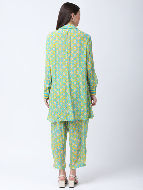 YELLOW/GREEN TUREG PRINTED VISCOSE CREPE TUNIC SET