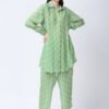 YELLOW/GREEN TUREG PRINTED VISCOSE CREPE TUNIC SET