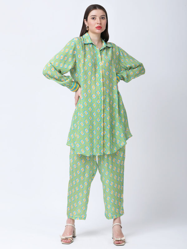 YELLOW/GREEN TUREG PRINTED VISCOSE CREPE TUNIC SET