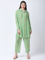 YELLOW/GREEN TUREG PRINTED VISCOSE CREPE TUNIC SET