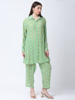 YELLOW/GREEN TUREG PRINTED VISCOSE CREPE TUNIC SET