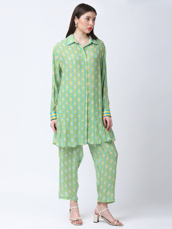 YELLOW/GREEN TUREG PRINTED VISCOSE CREPE TUNIC SET