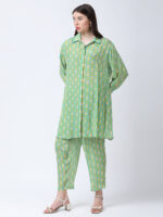YELLOW/GREEN TUREG PRINTED VISCOSE CREPE TUNIC SET