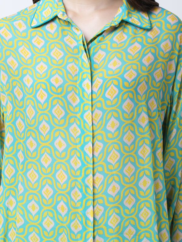YELLOW/GREEN TUREG PRINTED VISCOSE CREPE TUNIC SET