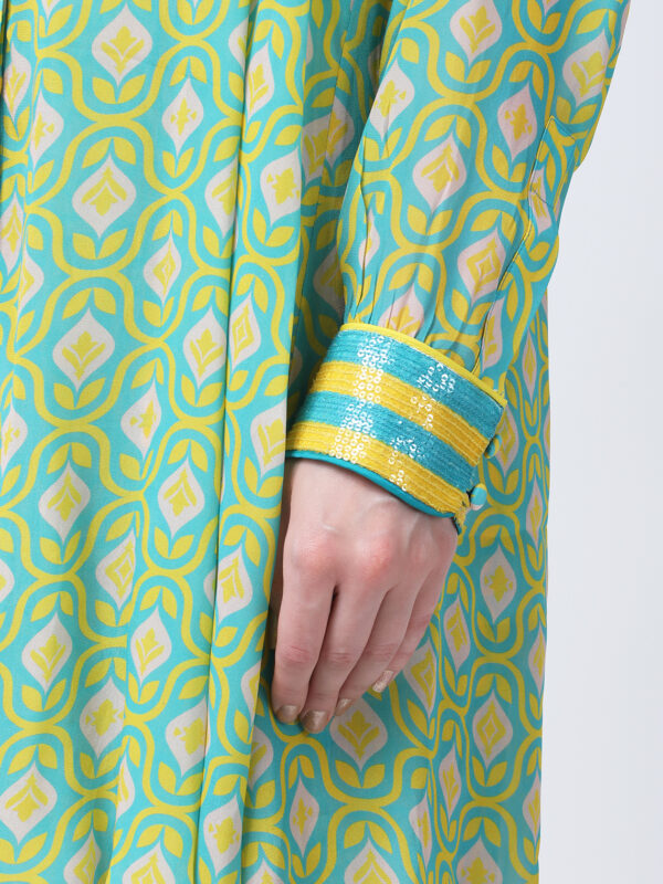 YELLOW/GREEN TUREG PRINTED VISCOSE CREPE TUNIC SET