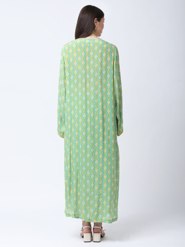 YELLOW/GREEN TUREG PRINTED VISCOSE CREPE TUNIC SET