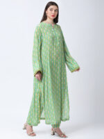 YELLOW/GREEN TUREG PRINTED VISCOSE CREPE TUNIC SET