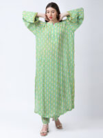 YELLOW/GREEN TUREG PRINTED VISCOSE CREPE TUNIC SET