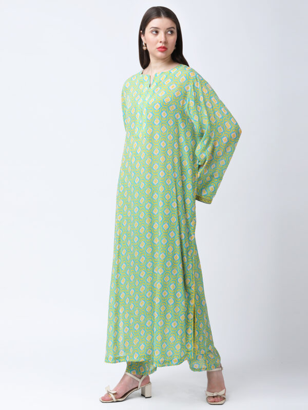 YELLOW/GREEN TUREG PRINTED VISCOSE CREPE TUNIC SET