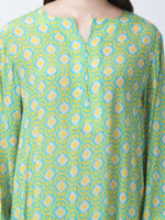 YELLOW/GREEN TUREG PRINTED VISCOSE CREPE TUNIC SET