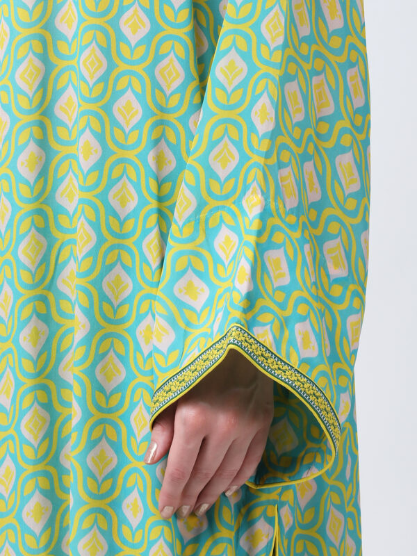 YELLOW/GREEN TUREG PRINTED VISCOSE CREPE TUNIC SET