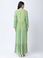 YELLOW/GREEN TUREG PRINTED VISCOSE CREPE LONG DRESS