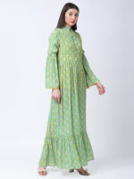 YELLOW/GREEN TUREG PRINTED VISCOSE CREPE LONG DRESS