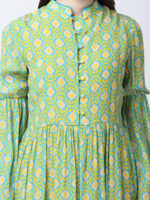 YELLOW/GREEN TUREG PRINTED VISCOSE CREPE LONG DRESS