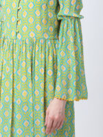 YELLOW/GREEN TUREG PRINTED VISCOSE CREPE LONG DRESS