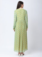 YELLOW/GREEN TUREG PRINTED GEORGETTE LUREX LONG DRESS