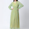 YELLOW/GREEN TUREG PRINTED GEORGETTE LUREX LONG DRESS