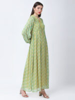 YELLOW/GREEN TUREG PRINTED GEORGETTE LUREX LONG DRESS