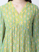 YELLOW/GREEN TUREG PRINTED GEORGETTE LUREX LONG DRESS