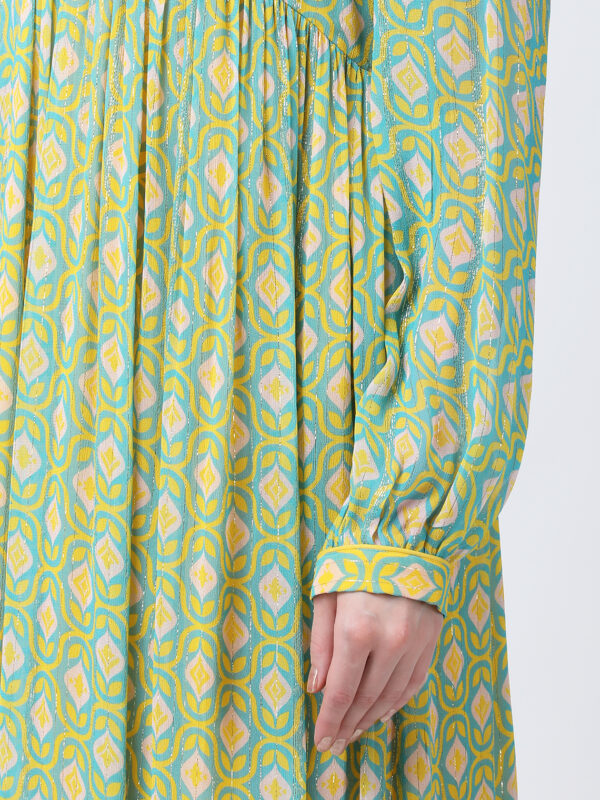 YELLOW/GREEN TUREG PRINTED GEORGETTE LUREX LONG DRESS