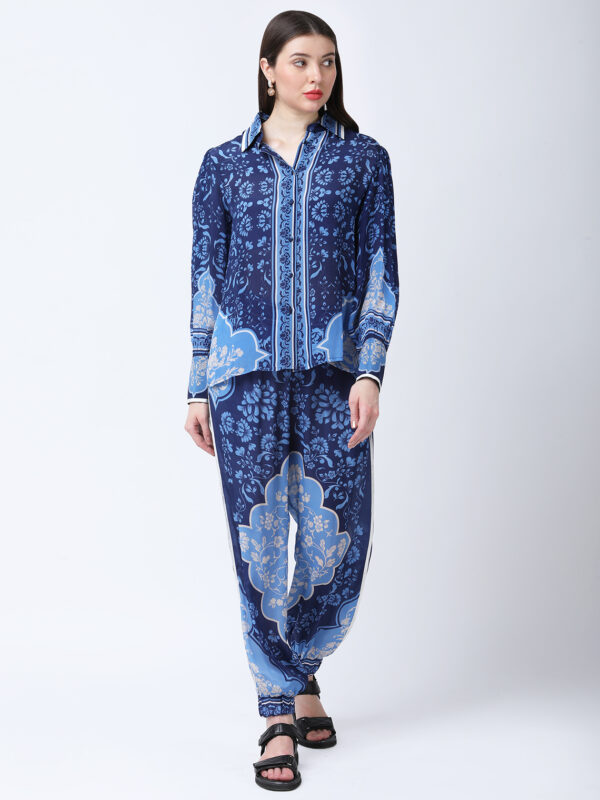 INDIGO MEHARAB PRINTED VISCOSE CREPE CORD SET