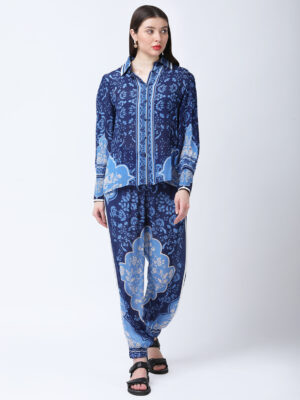 INDIGO MEHARAB PRINTED VISCOSE CREPE CORD SET