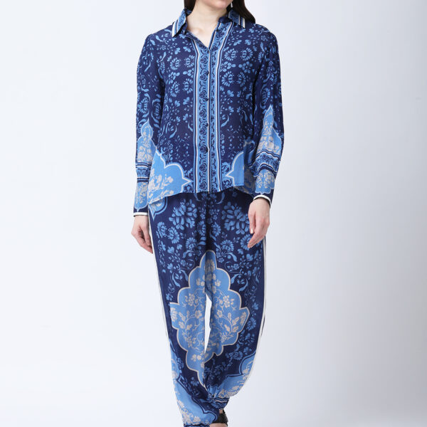 INDIGO MEHARAB PRINTED VISCOSE CREPE CORD SET
