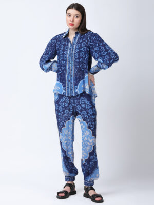 INDIGO MEHARAB PRINTED VISCOSE CREPE CORD SET
