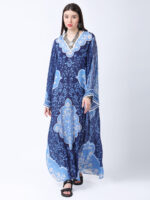 INDIGO MEHARAB PRINTED VISCOSE CREPE KAFTAN