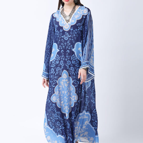 INDIGO MEHARAB PRINTED VISCOSE CREPE KAFTAN