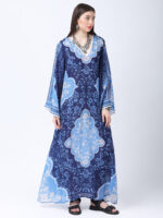 INDIGO MEHARAB PRINTED VISCOSE CREPE KAFTAN