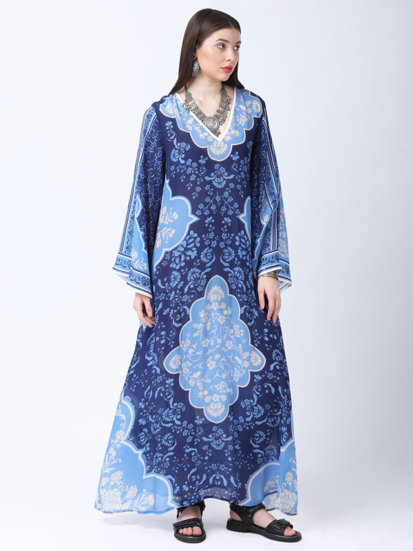 INDIGO MEHARAB PRINTED VISCOSE CREPE KAFTAN