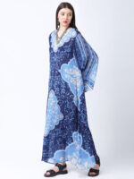 INDIGO MEHARAB PRINTED VISCOSE CREPE KAFTAN
