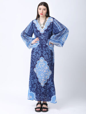 INDIGO MEHARAB PRINTED VISCOSE CREPE KAFTAN