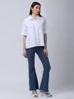 PEARL WHITE COTTON POPLIN BACK OPEN LOOSE SHIRT