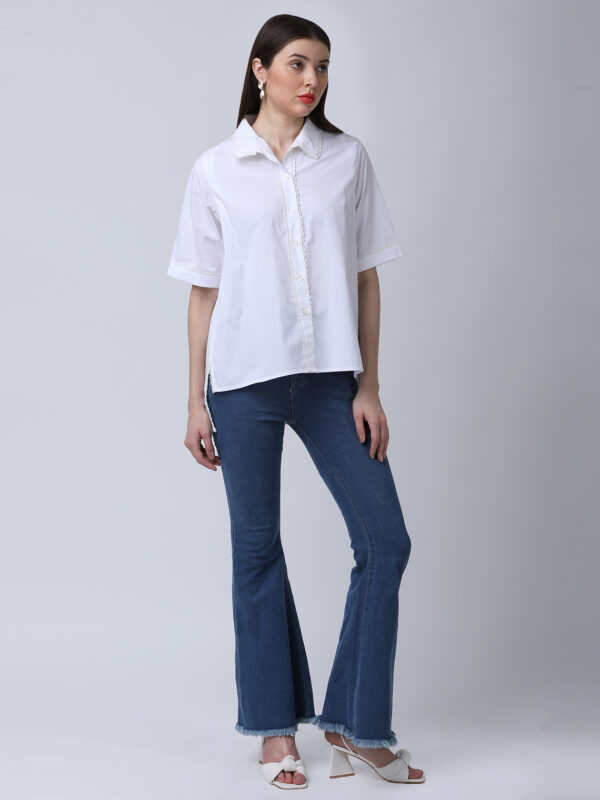 PEARL WHITE COTTON POPLIN BACK OPEN LOOSE SHIRT