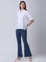 PEARL WHITE COTTON POPLIN BACK OPEN LOOSE SHIRT