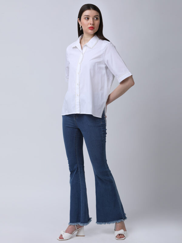 PEARL WHITE COTTON POPLIN BACK OPEN LOOSE SHIRT