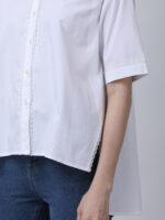 PEARL WHITE COTTON POPLIN BACK OPEN LOOSE SHIRT