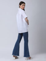 PEARL WHITE COTTON POPLIN BACK OPEN LOOSE SHIRT