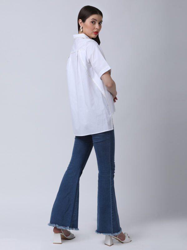 PEARL WHITE COTTON POPLIN BACK OPEN LOOSE SHIRT